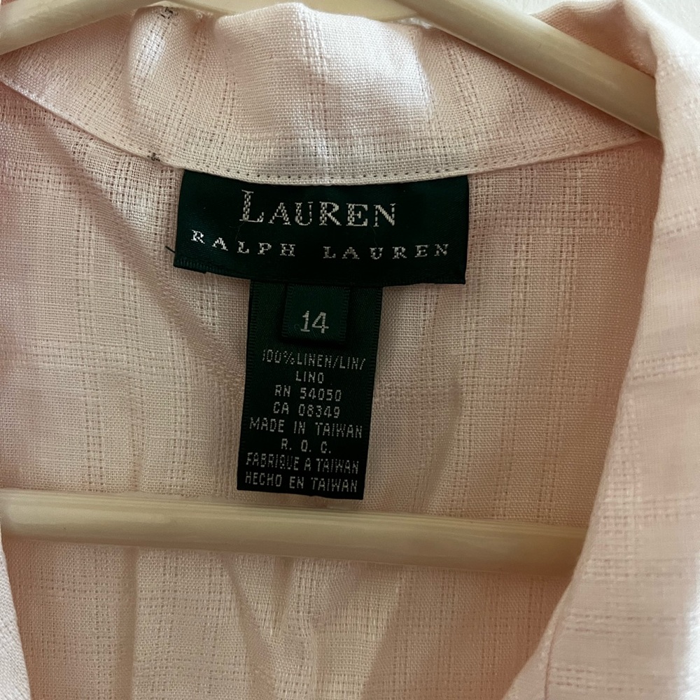Lauren Ralph Lauren Linen Blouse Pink Short Sleeve Coastal Nantucket Size 14 - Picture 3 of 4